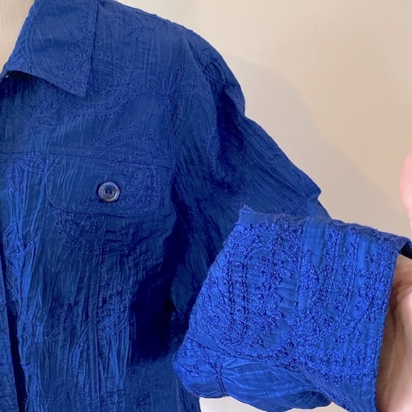 Coldwater Creek will men’s blue crinkle taffeta embroidered jacket button up - Picture 4 of 13